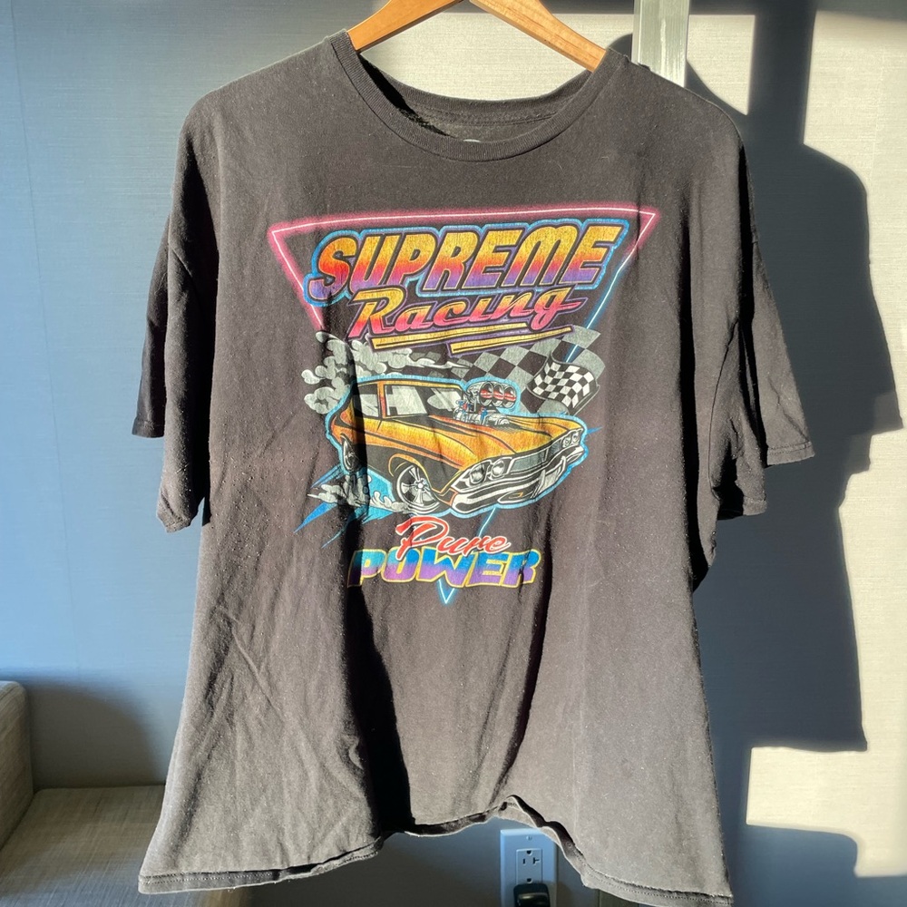 Black Racing Tee with Colorful Car Design